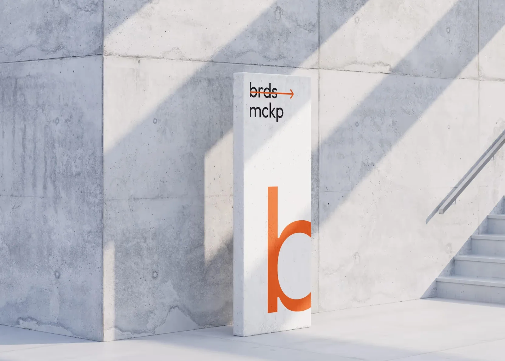 An orange and white sign sitting next to a cement wall.